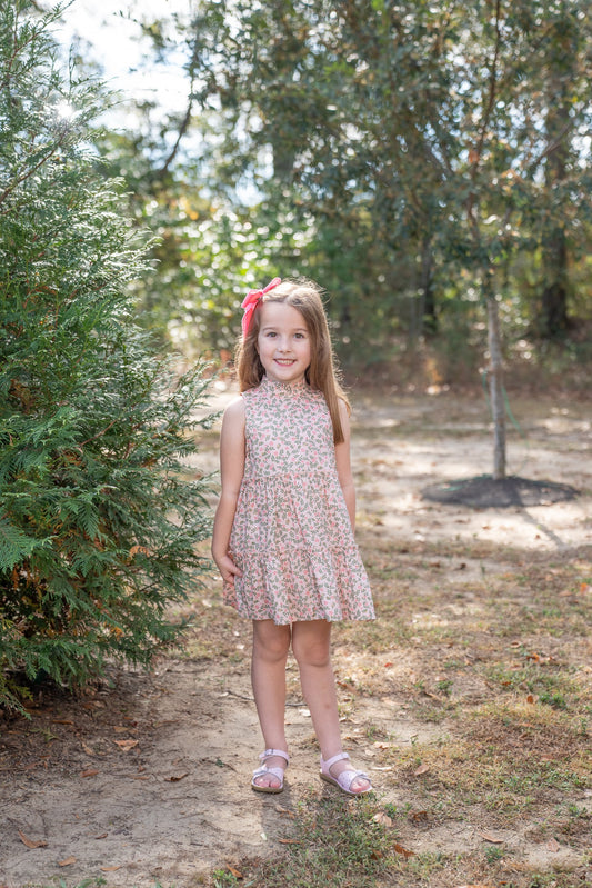 Addison Girls Dress in Pink/Green Floral