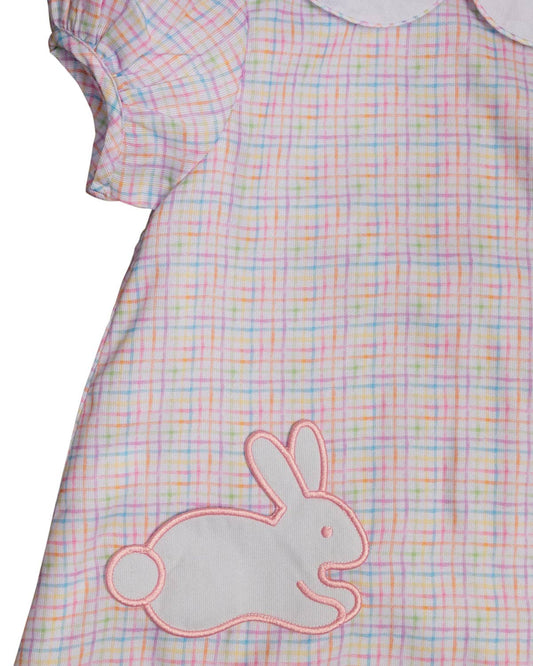 Rainbow Plaid Jumper with Bunny Pockets