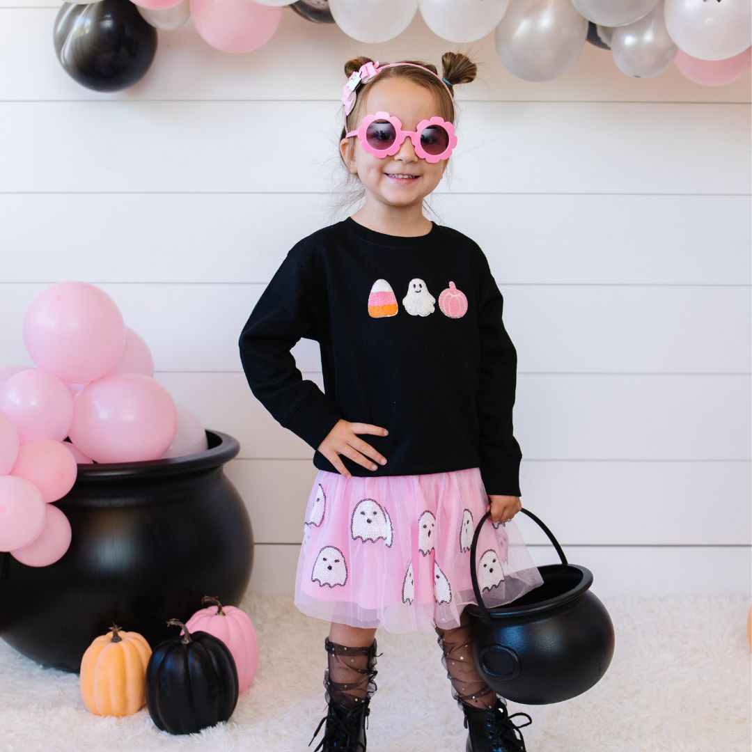 Girls Halloween Treats Chenille Patch Sweatshirt