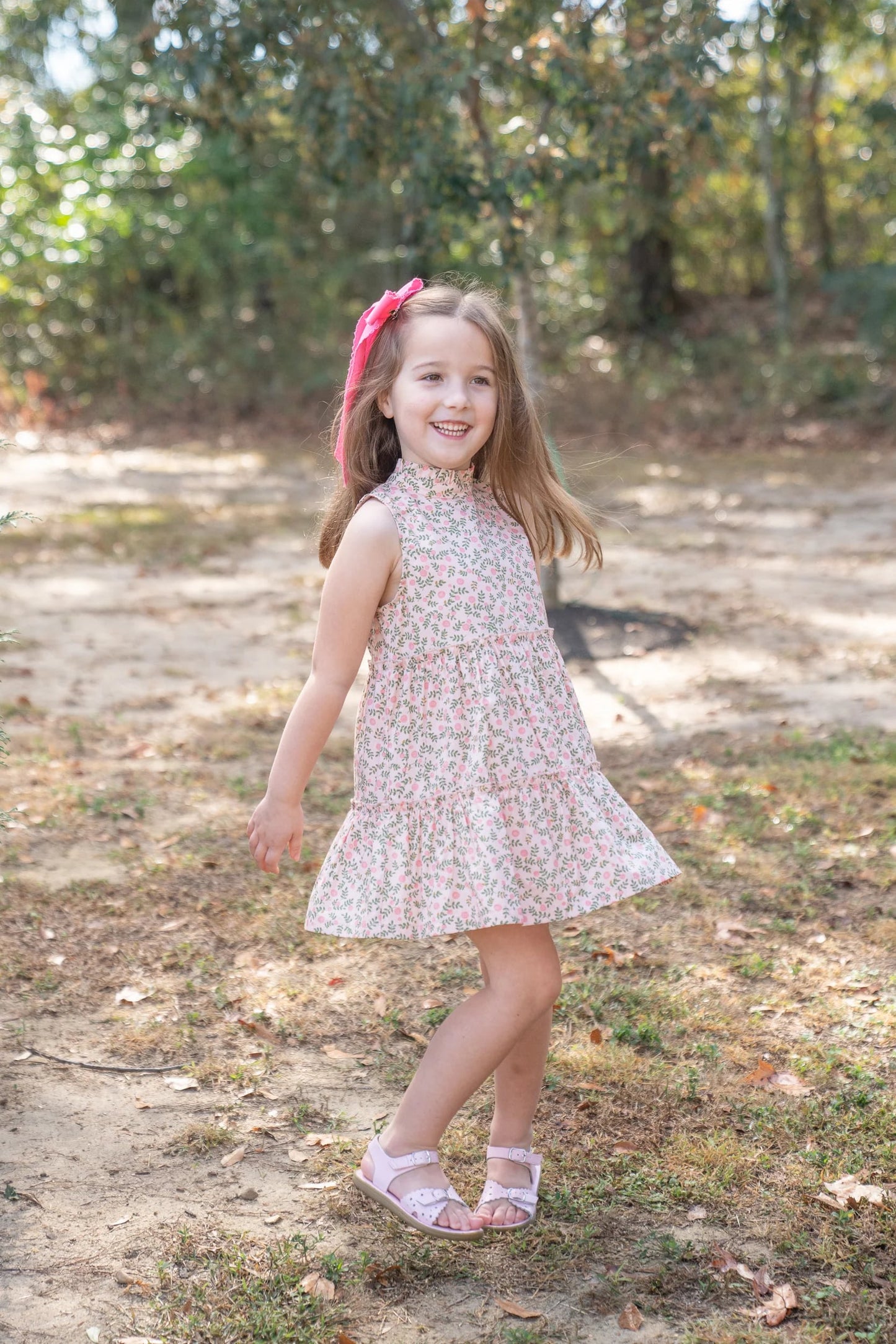 Addison Girls Dress in Pink/Green Floral