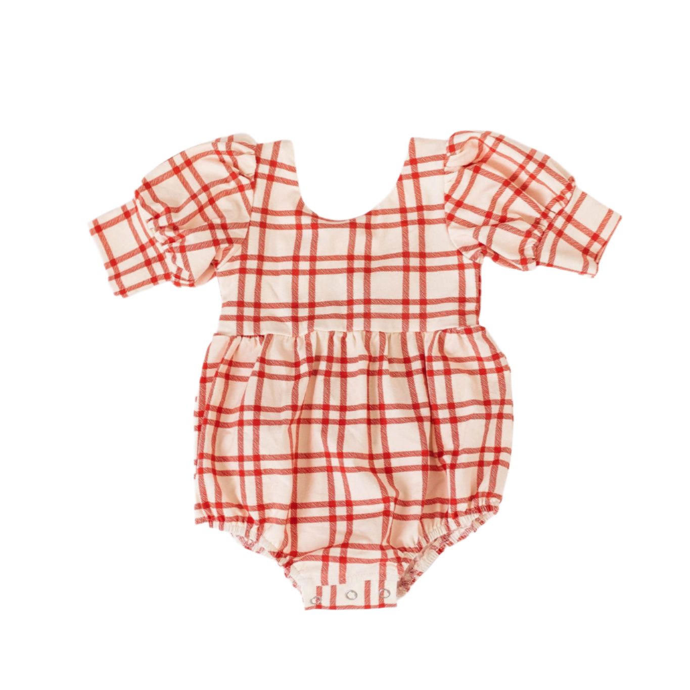Puff Sleeve Romper in Scarlet Plaid