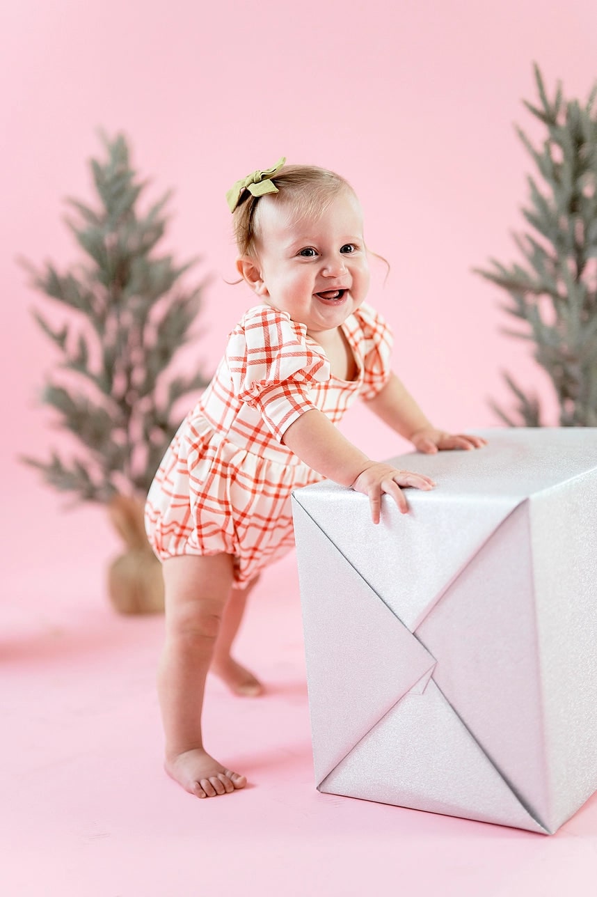 Puff Sleeve Romper in Scarlet Plaid