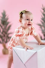 Puff Sleeve Romper in Scarlet Plaid