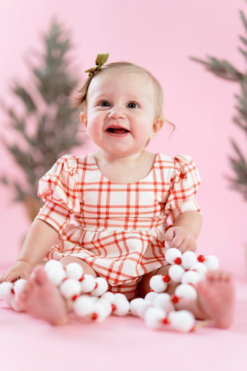 Puff Sleeve Romper in Scarlet Plaid