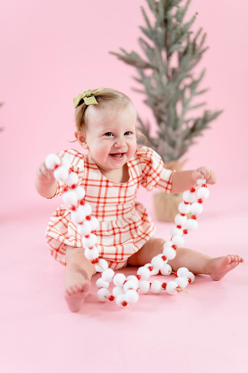 Puff Sleeve Romper in Scarlet Plaid