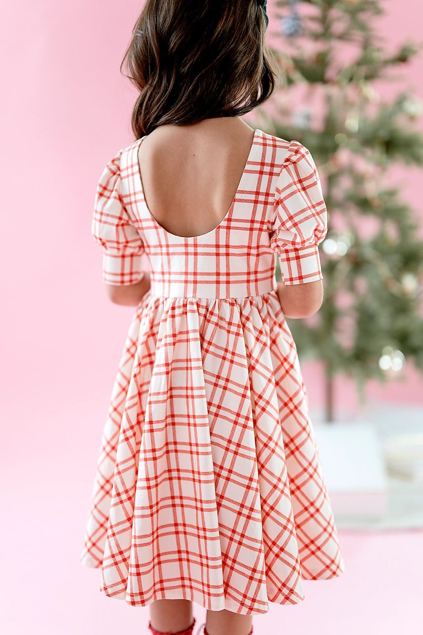 Puff Sleeve Dress in Scarlet Plaid