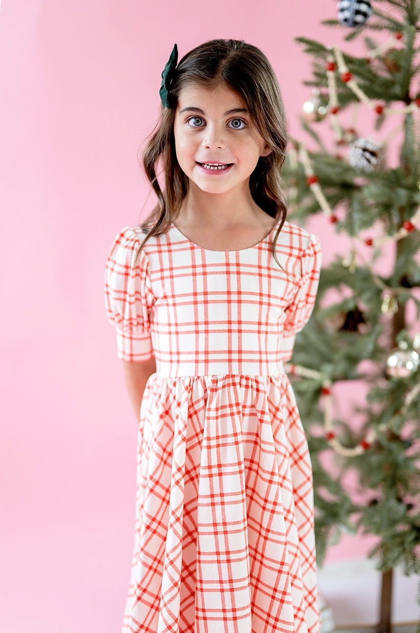 Puff Sleeve Dress in Scarlet Plaid