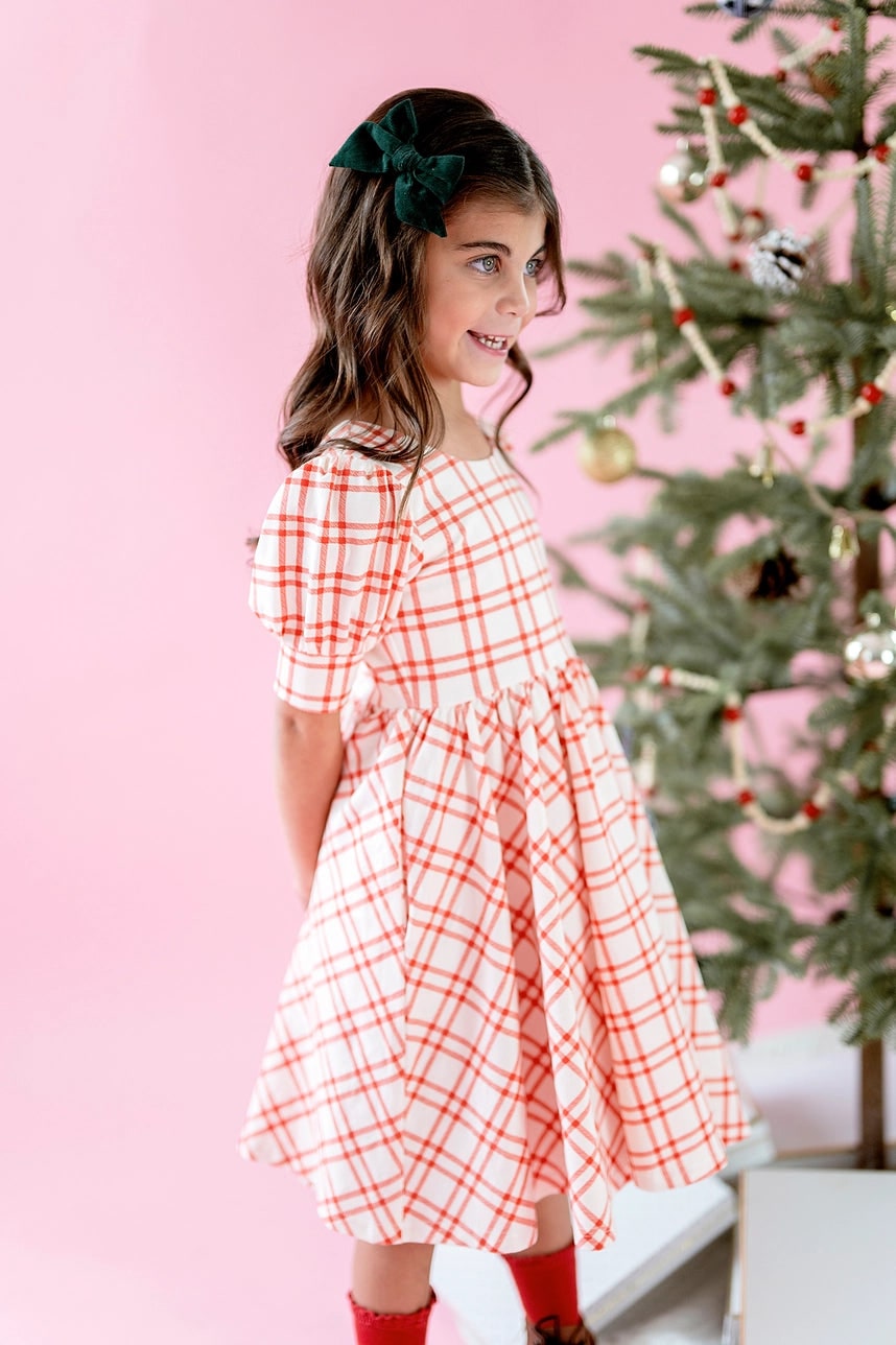Puff Sleeve Dress in Scarlet Plaid