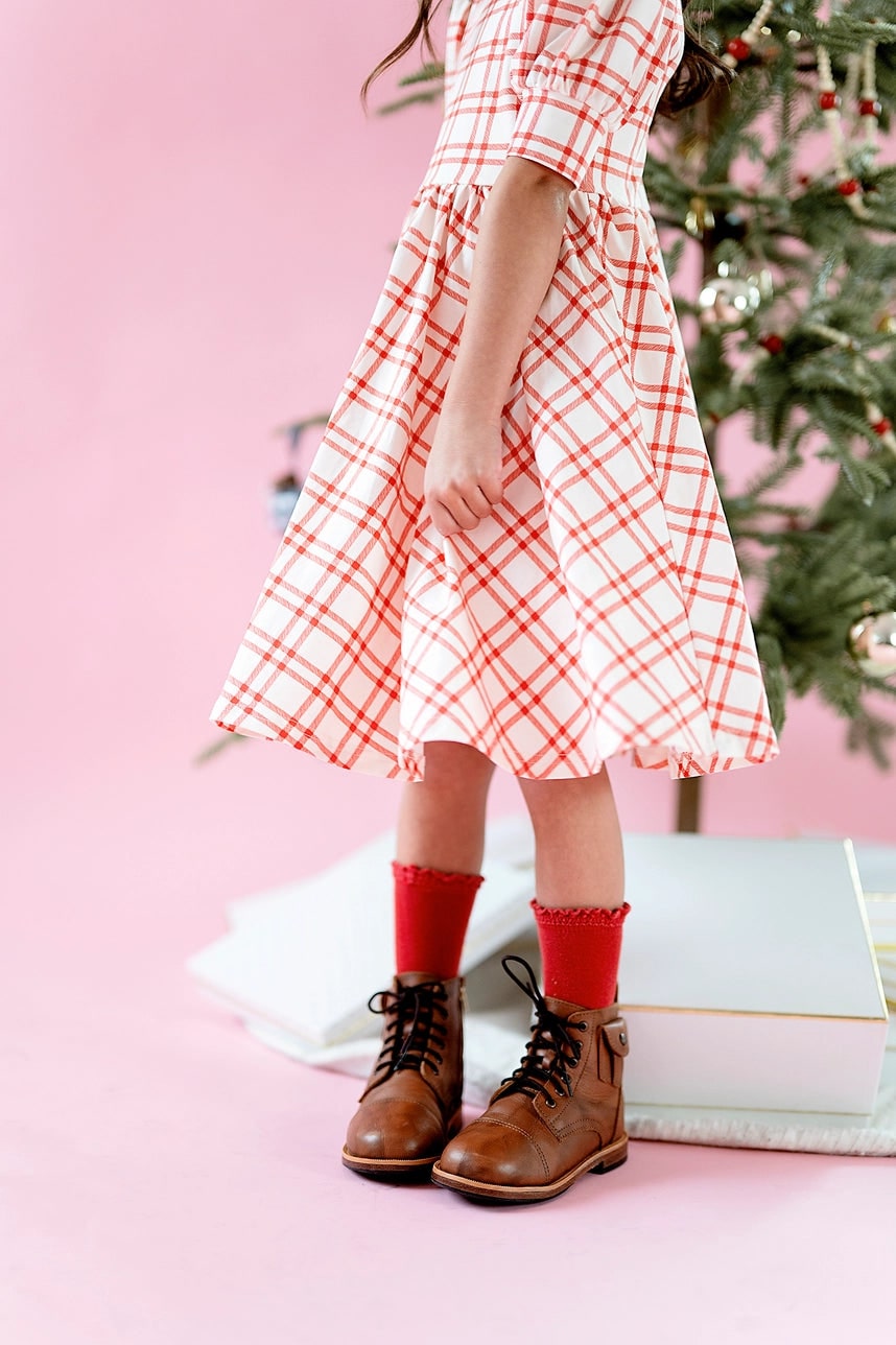 Puff Sleeve Dress in Scarlet Plaid