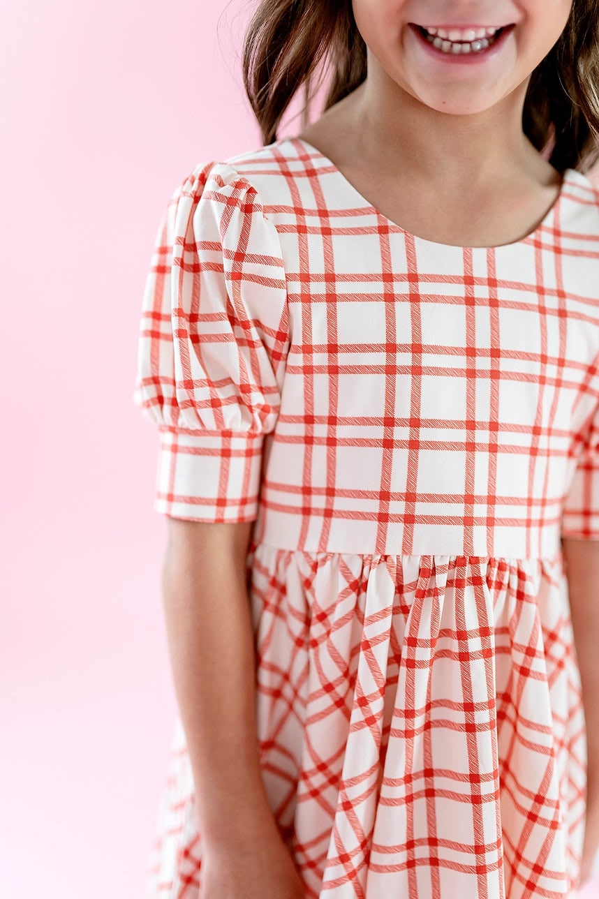 Puff Sleeve Dress in Scarlet Plaid