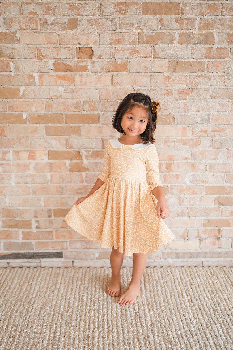 Rubina Pocket Twirl Dress in Custard Floral