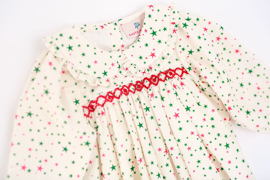 Christmas Star Print Smocked Bubble