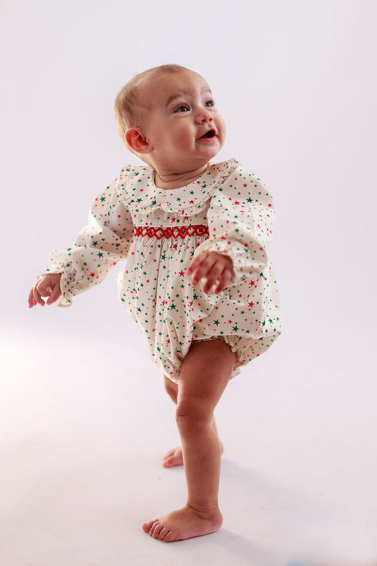 Christmas Star Print Smocked Bubble