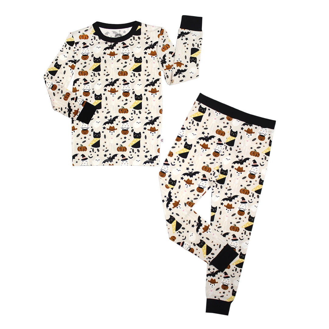 Spooky Cute Halloween Beige Bamboo Kids Pajama Set