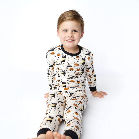 Spooky Cute Halloween Beige Bamboo Kids Pajama Set