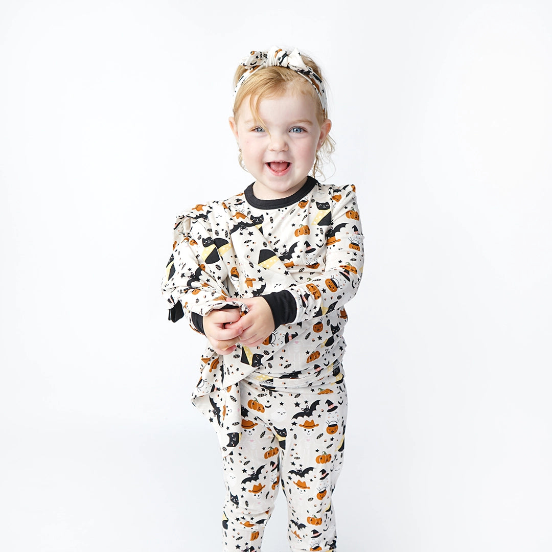 Spooky Cute Halloween Beige Bamboo Kids Pajama Set