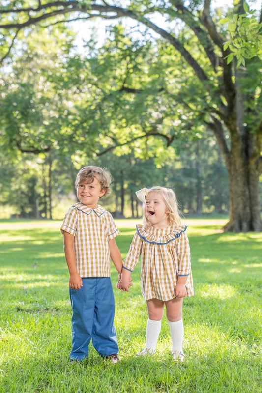 Maggie Mustard Check Bloomer Set