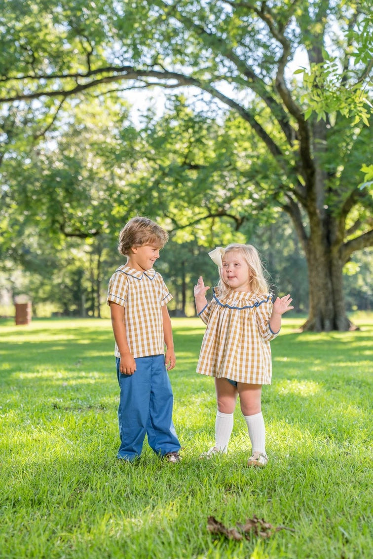 Maggie Mustard Check Bloomer Set