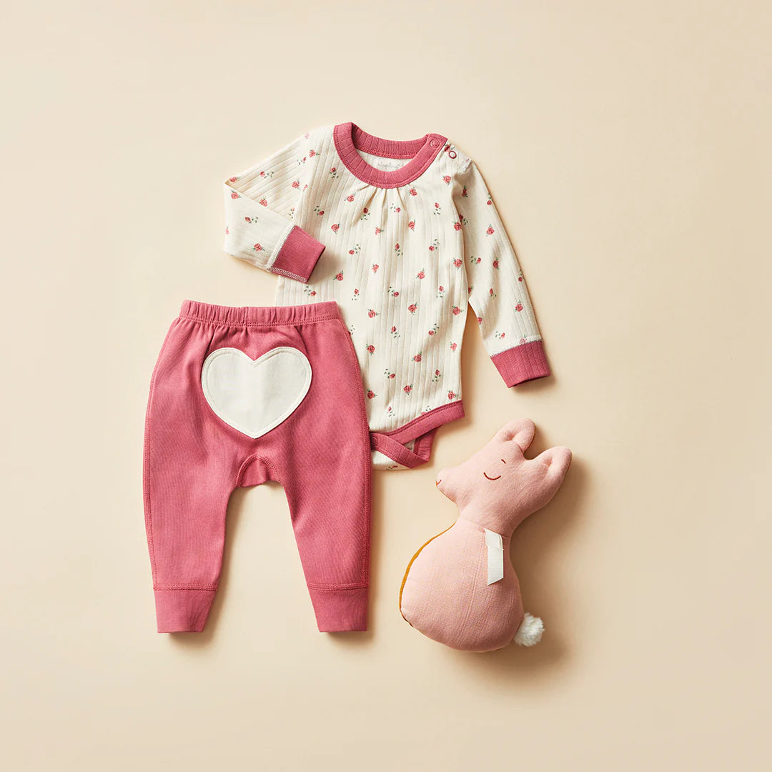 Organic Winter Rose Pink Heart Pants