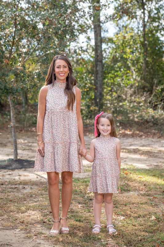 Christa Mom Dress in Pink/Green Floral