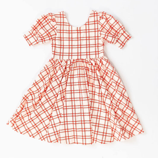 Puff Sleeve Dress in Scarlet Plaid