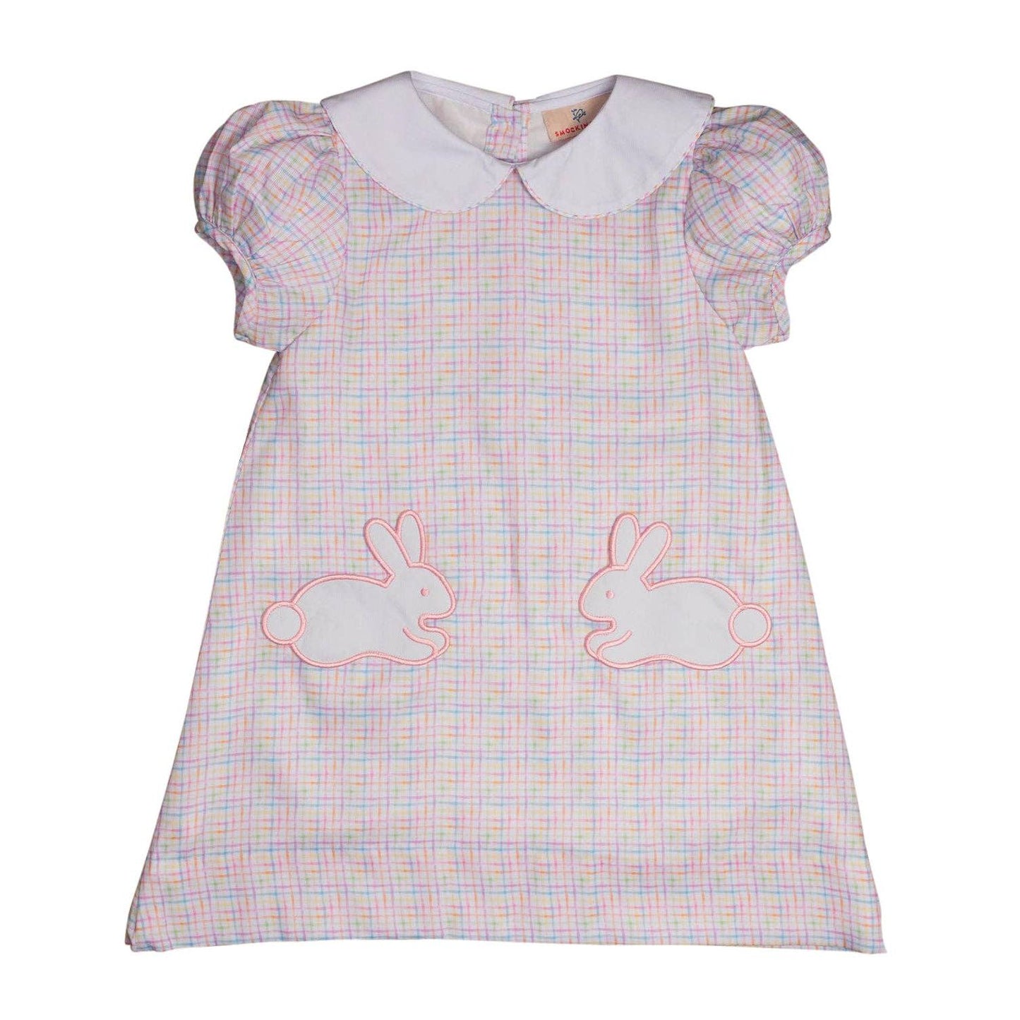 Rainbow Plaid Jumper with Bunny Pockets