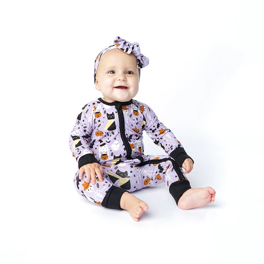 Spooky Cute Purple Halloween Bamboo Zipper Pajamas