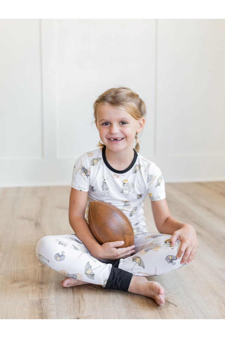 Black & Gold Puppy Football Two Piece PJ Set